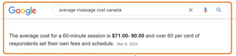 متوسط قیمت خدمات ماساژ در کانادا طبق استعلام از آقای گوگل